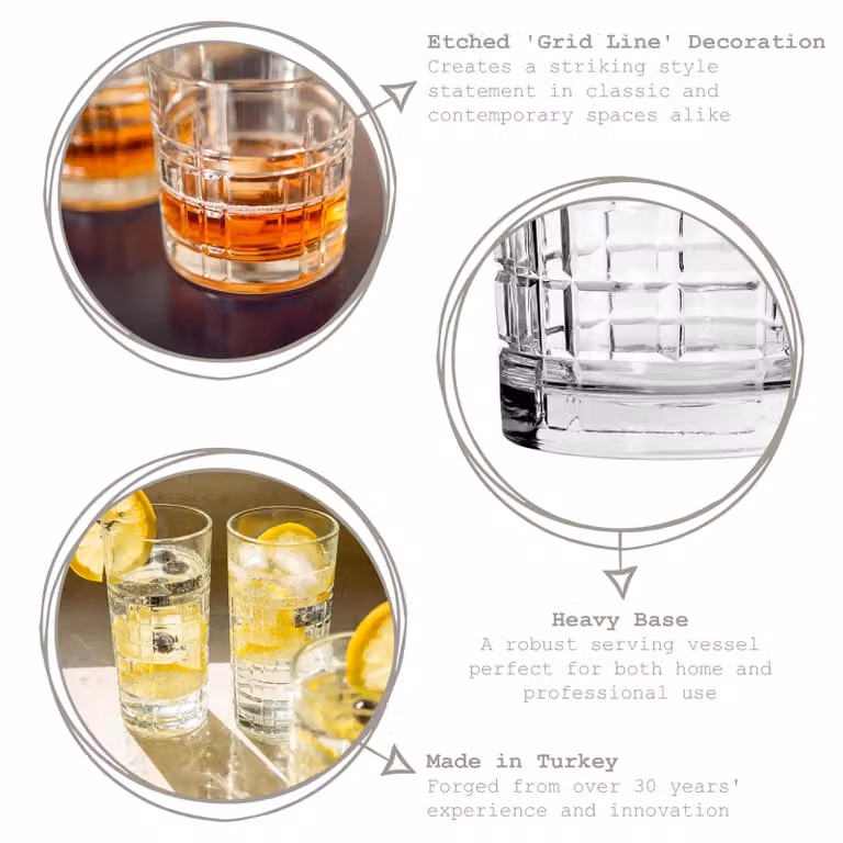LAV Brit Geometric Glass Tumbler Set, 12 Piece, Transparent
