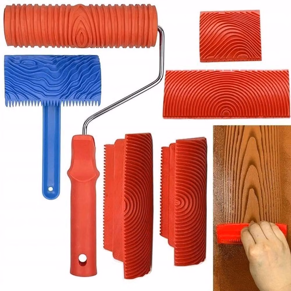 NESTLUNE 6-Piece Red Rubber Wood Graining Effect Painting Roller Set – 5