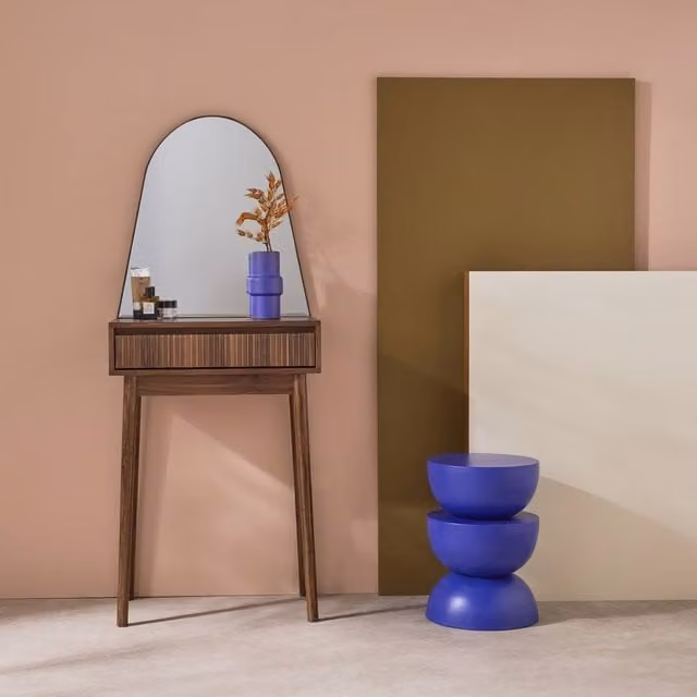 Sweekeet Dark Brown Wooden Effect Dresser with Rounded Mirror and 1 Drawer, W: 60 cm – 1