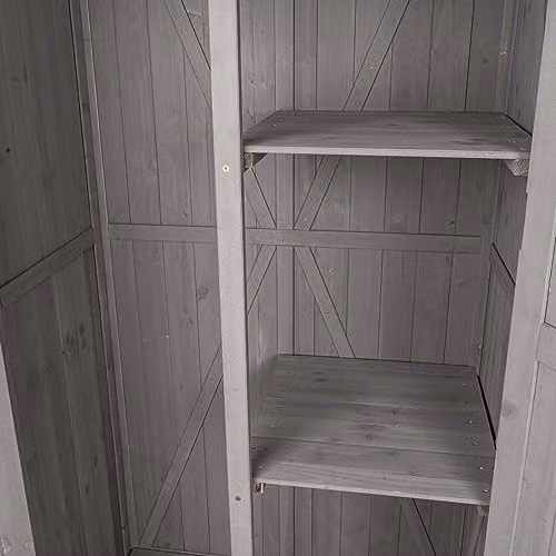 AIRWAVE Grey Spruce Wood Garden Storage Tool Shed with Internal Shelves and Hinged Doors, W/D/H: 51.5 x 85.0 x 183.0 cm – 4