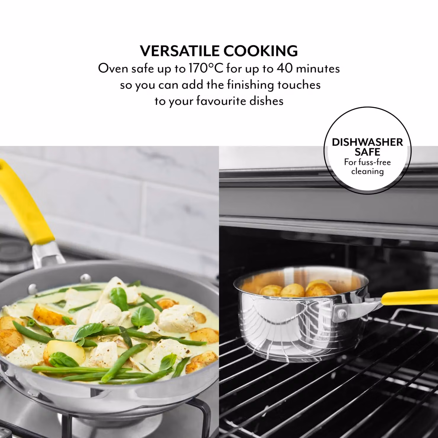 Sur La Table 5 Piece Yellow Cookware Set with Stainless Steel Saucepans and Frying Pans, Induction Compatible – 3
