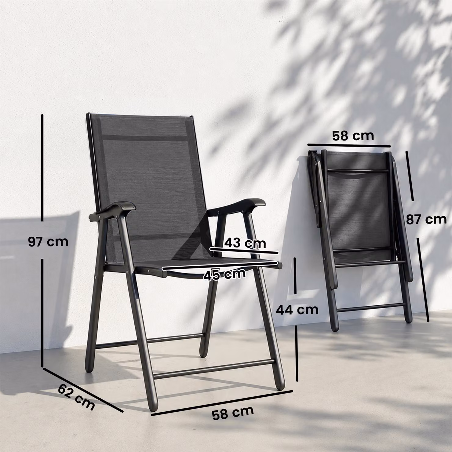 Outsunny Set of 4 Folding Garden Dining Chairs with High Back, Armrests and Textilene Seats in Black – 3