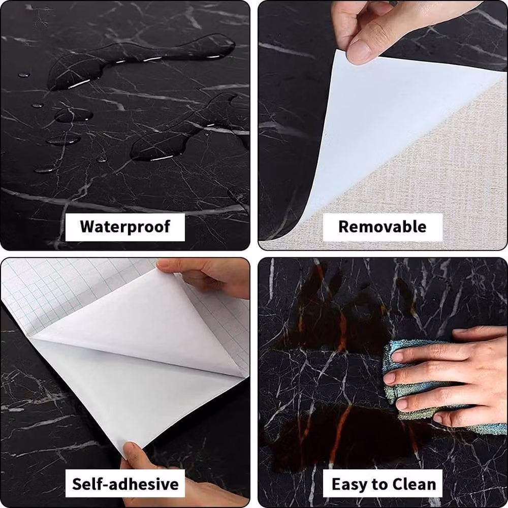 Kelvenix Flame Black Self-Adhesive Marble Wall Sticker Tiles, 0.6 m2 – 3