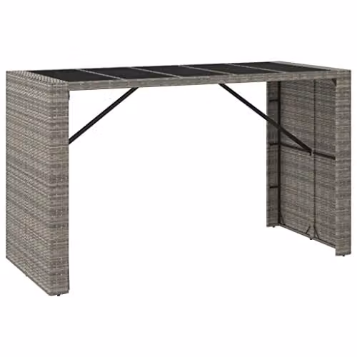vidaXL Modern Grey Poly Rattan Bar Table with Glass Top, W: 185 cm, D: 80 cm, H: 110 cm