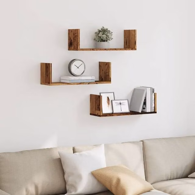 Berkfield Home Set of 3 Rustic Old Wood Wall Shelves, Brown, W: 58 cm, D: 18 cm, H: 18 cm – 1