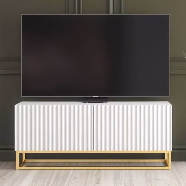 Creative Furniture Ripple Modern TV Unit in White and Gold with Fluted Doors, W/D/H: 100 x 45 x 35 cm – 1