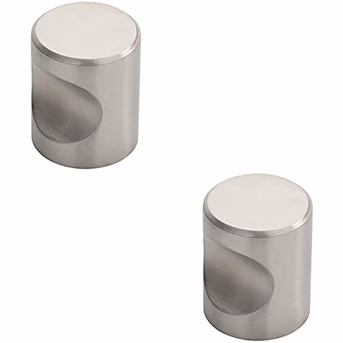 Loops 2 Pack Brushed Stainless Steel Cylindrical Cupboard Door Knobs, 25mm Diameter, Silver