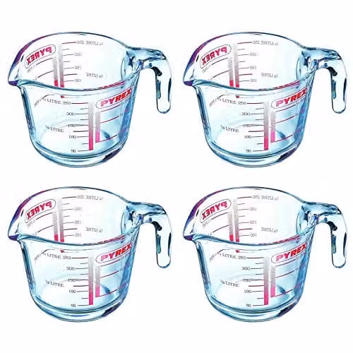 Pyrex Classic Glass Measuring Jug, Transparent, 0.25 l (Pack of 4)