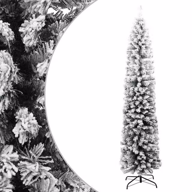 Berkfield Home Slim Flocked Artificial Christmas Tree in Green and White, Height: 210 cm