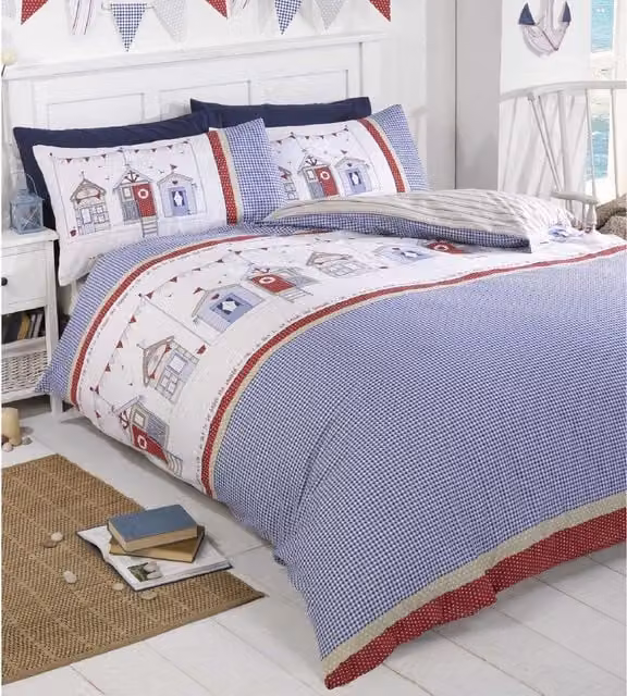 Rapport Reversible Nautical Checked Duvet Cover Set in Blue, White, Red and Beige, W/D/H: 90 x 190 cm