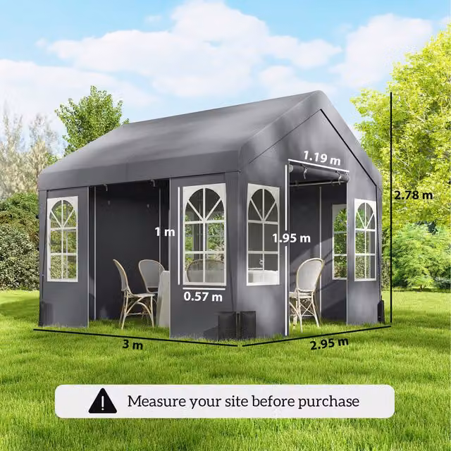 Outsunny Grey Party Tent with Sidewall Doors, W 3 m x D 3 m