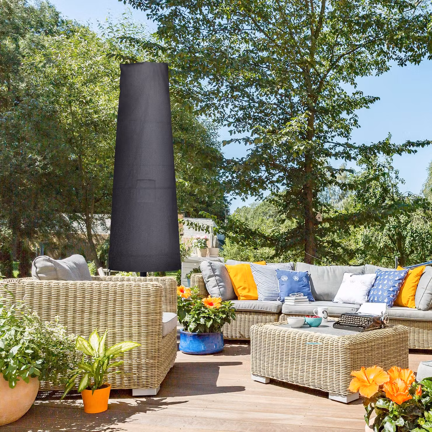 Outsunny Black Waterproof Garden Parasol Cover for Cantilever and Banana Umbrellas, 300D Oxford Fabric, W/D/H: 200 x 50 x 80 cm – 2