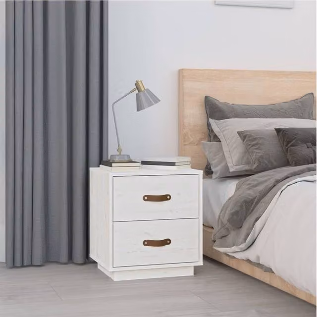 Berkfield Home White Rustic Solid Wood Pine Bedside Cabinet W/D/H: 40 x 34 x 45 cm – 1
