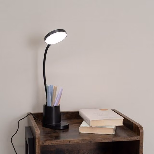ValueLights Black Rechargeable LED Desk Lamp with Adjustable Flexi Neck, Dimmable Touch Control and Pen Holder – 1