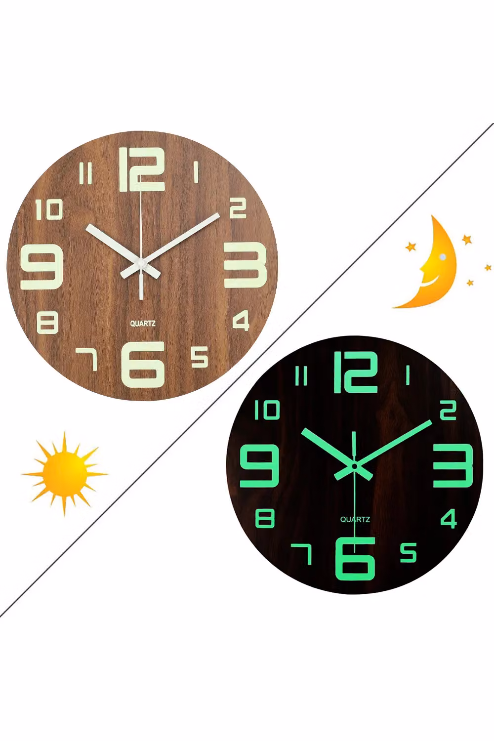 Living and Home Modern Luminous Wood Silent Wall Clock, Brown, Diameter: 30.48 cm – 3