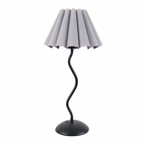 ValueLights Black Metal Wavy Stem Table Lamp with Grey Pleated Tapered Shade and Included LED Bulb