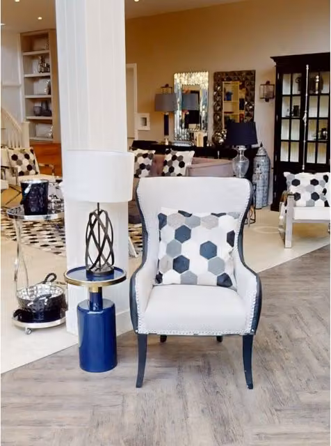 Fifty Five South Modern Armchair with Natural Fabric and Black Synthetic Leather Effect Back
