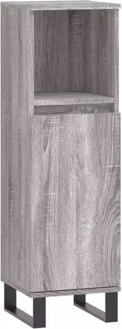 Berkfield Home Grey Sonoma Bathroom Cabinet with Hinged Doors and Open Shelf, W/D/H: 30 x 30 x 100 cm