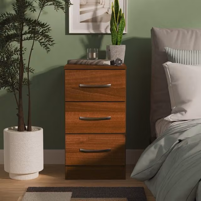 2 U Hampshire 3 Drawer Bedside Cabinet in Walnut