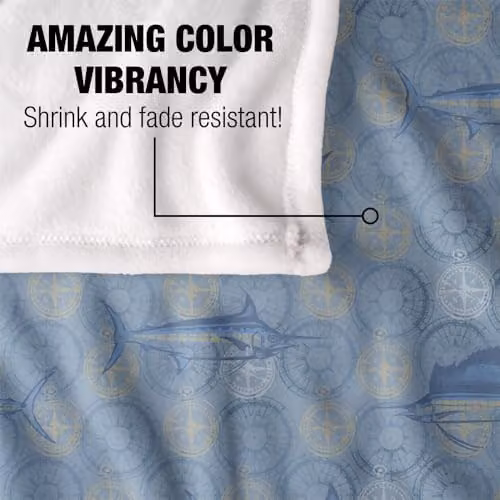 JQ Licensing Billfish Fishing Compass Pattern Super Soft Fleece Throw Blanket, White, W/D: 152 x 127 cm – 3