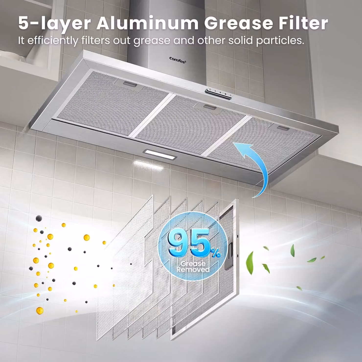 Living and Home 90cm Chimney Cooker Hood in Silver, Class A++ Extractor with Activated Carbon Filters – 3