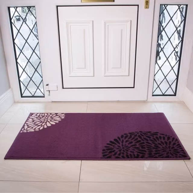 The Rug House Modern Floral Living Room Rug in Purple and Black, W: 110 cm, D: 60 cm