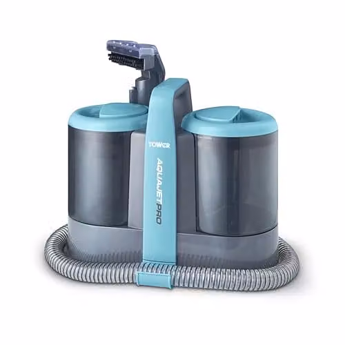 Tower AquajetPro Spot Cleaner with Window Cleaning Attachment and Extension Pole, Blue, 450W, 1.5L Clean Water Tank and 0.8L Dirty Water Tank