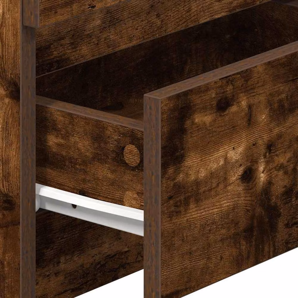 Berkfield Home Set of 2 Durable Bedside Cabinets with 2 Drawers in Smoked Oak Brown, W/D/H: 40 x 33 x 60 cm – 4