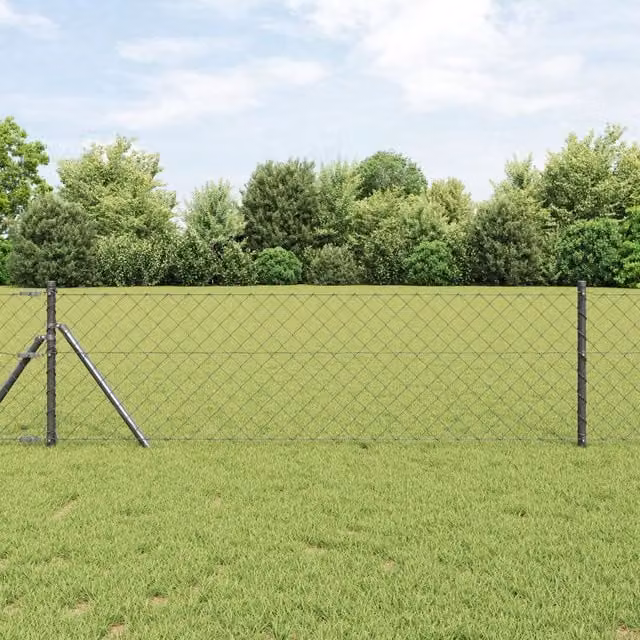 Berkfield Home Grey Galvanised Steel Chain Link Fence with 13 In-Ground Posts, 0.6 x 25 m