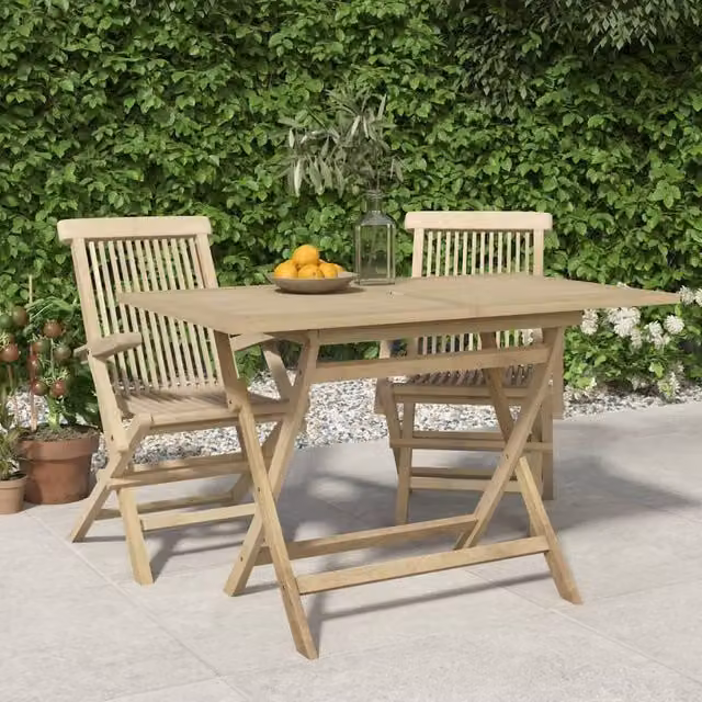 Berkfield Home Folding Garden Table in Brown Teak Wood, Grey, W/D/H: 120 x 70 x 75 cm – 1