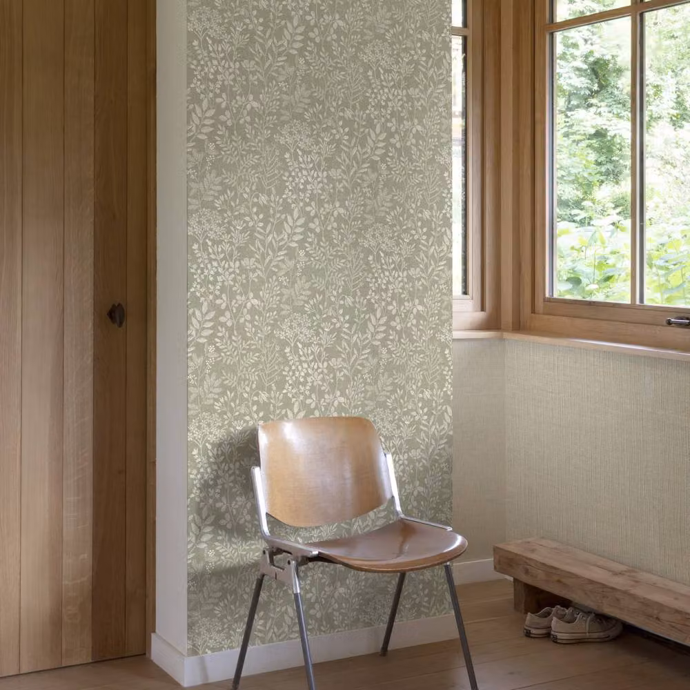 Grandeco Botanical Floral Embroidery Stitched Foliage Trail Wallpaper in Green – 2
