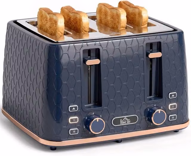 HOMCOM 4-Slot Toaster with 7 Browning Levels and Overheat Protection, Dark Blue