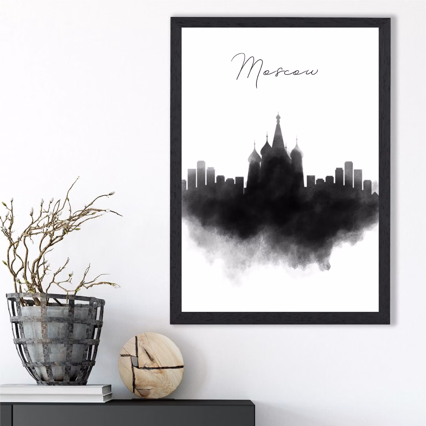 ARTZE Moscow Watercolour Skyline City Framed Print in Black, A4 – 2