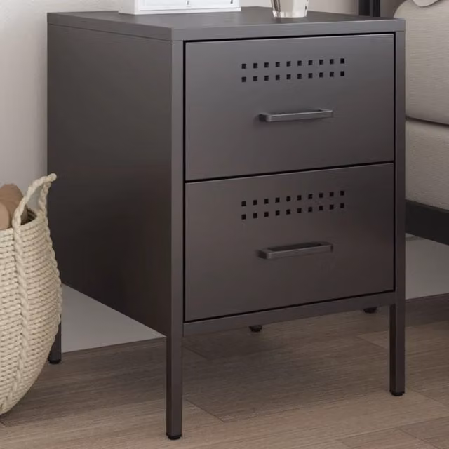 Berkfield Home Industrial Bedside Cabinet in Black Metal, W/D/H: 36 x 39 x 50.5 cm
