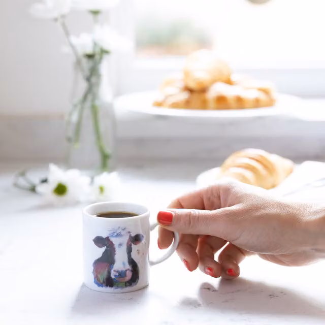 Kitchencraft Set of 6 Blue and White Porcelain Cow Espresso Cups