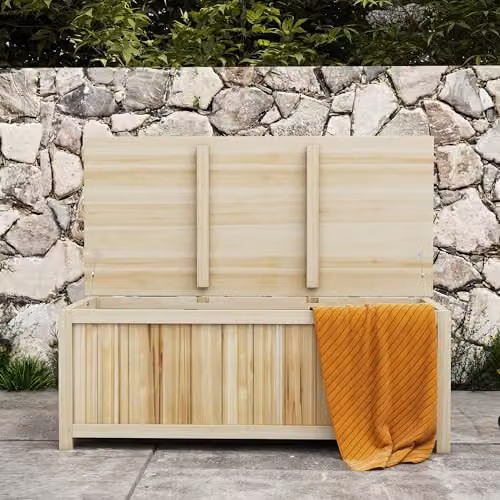 Outsunny 172 Litre Outdoor Storage Box in Natural Wood and Metal for Garden, Terrace or Balcony – 3