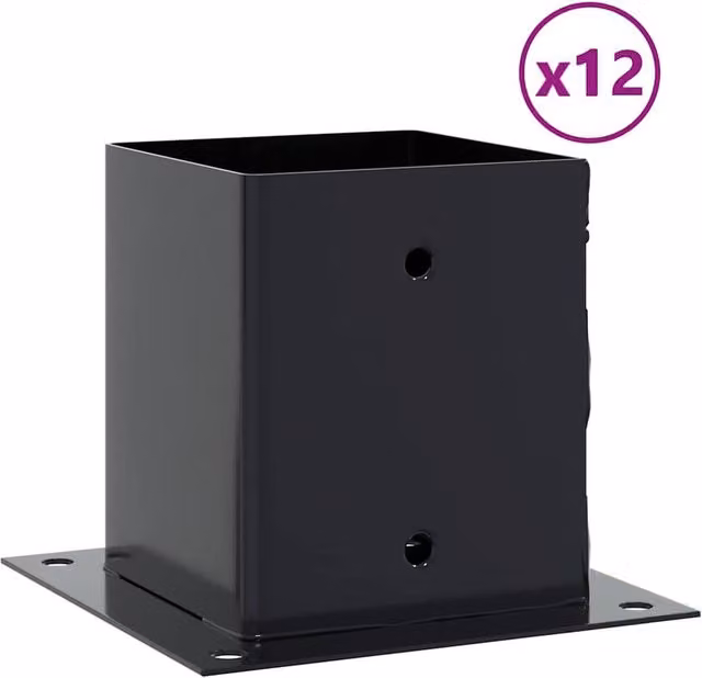 Berkfield Home Square Post Bases, 12 Pack, Anthracite Black, Powder-coated Galvanised Steel, 121 x 121 mm – 1