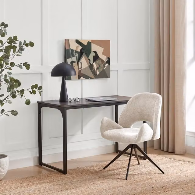 FurnitureboxUK Layla Fabric Swivel Office Chair in Beige and Black