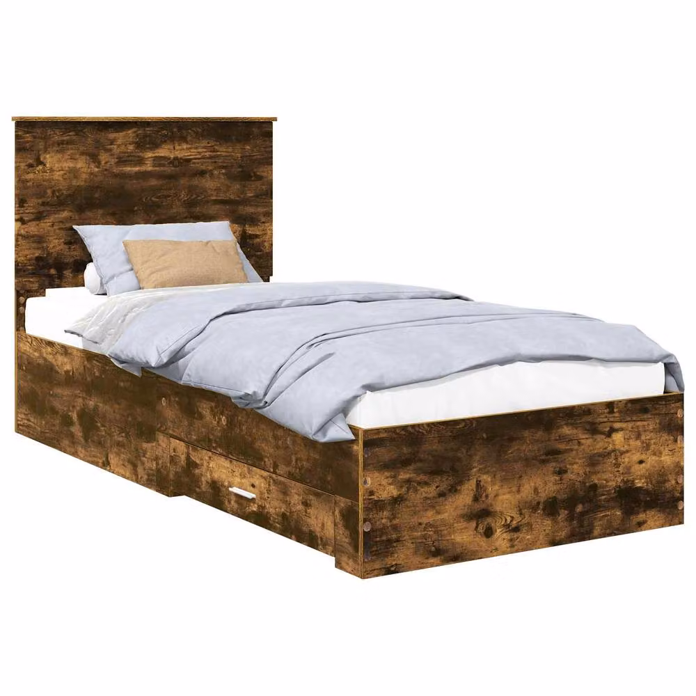 Berkfield Home Modern Bed Frame with Headboard and Drawers in Smoked Oak Brown, W/D/H: 90 x 190 cm – 2