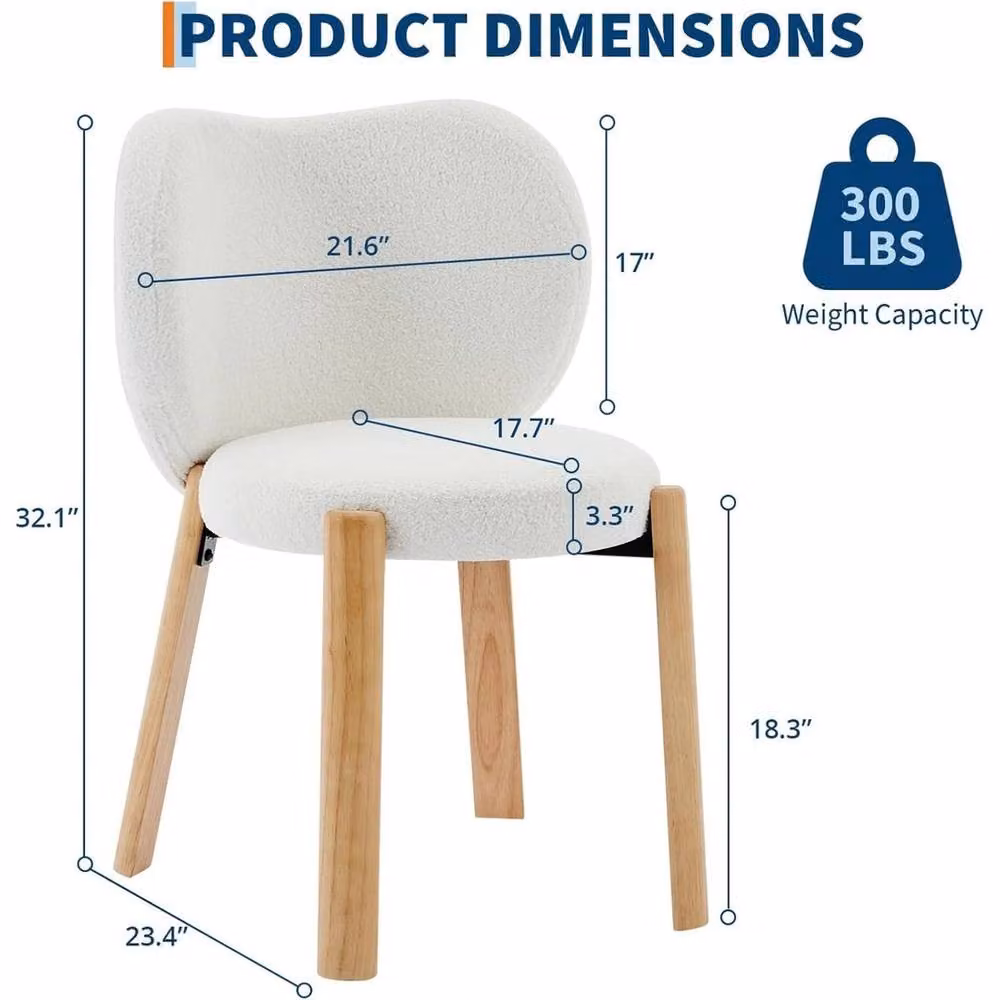 VOGREX Teddy Fabric Makeup Chair, Plush White Vanity Accent Chair – 2