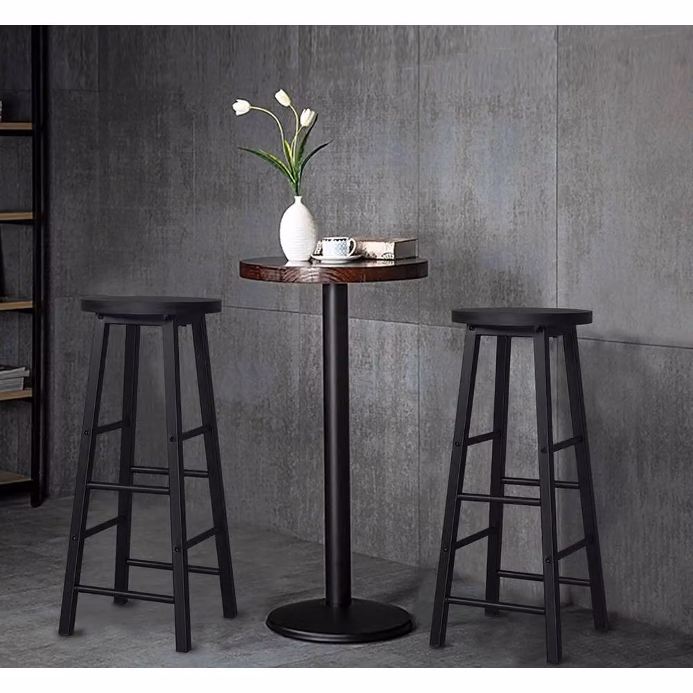 NESTLUNE Set of 2 Retro Kitchen Bar Stools in Black – 5