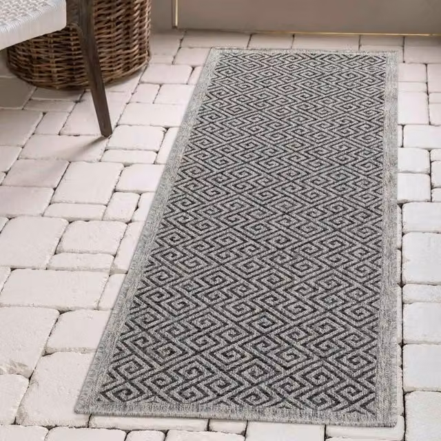 Desire Rugs Modern Geometric Grey Waterproof Indoor-Outdoor Rectangular Rug, W/D/H: 60 x 220 cm