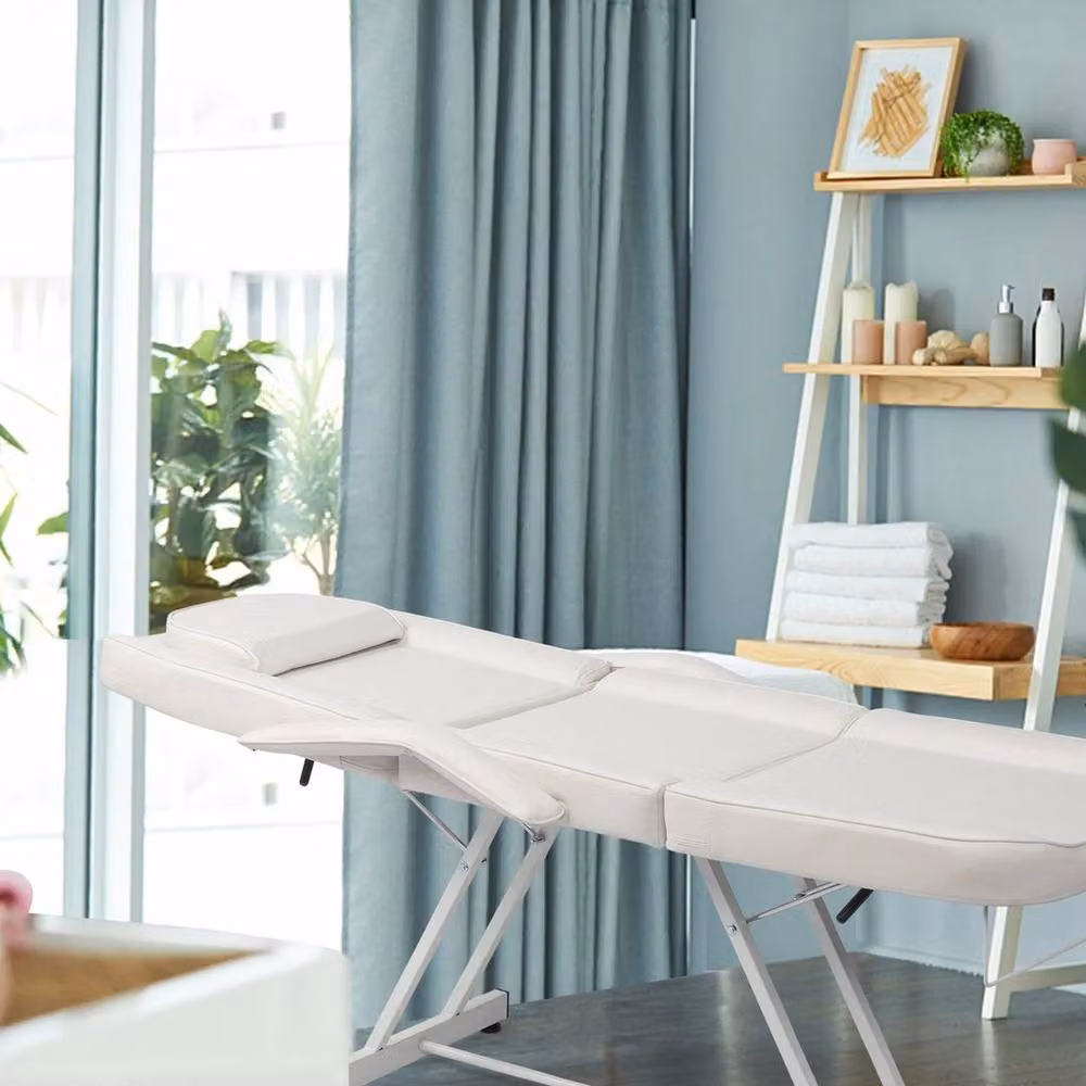 Kelvenix Adjustable Massage Table and Salon Stool Set in White – 2
