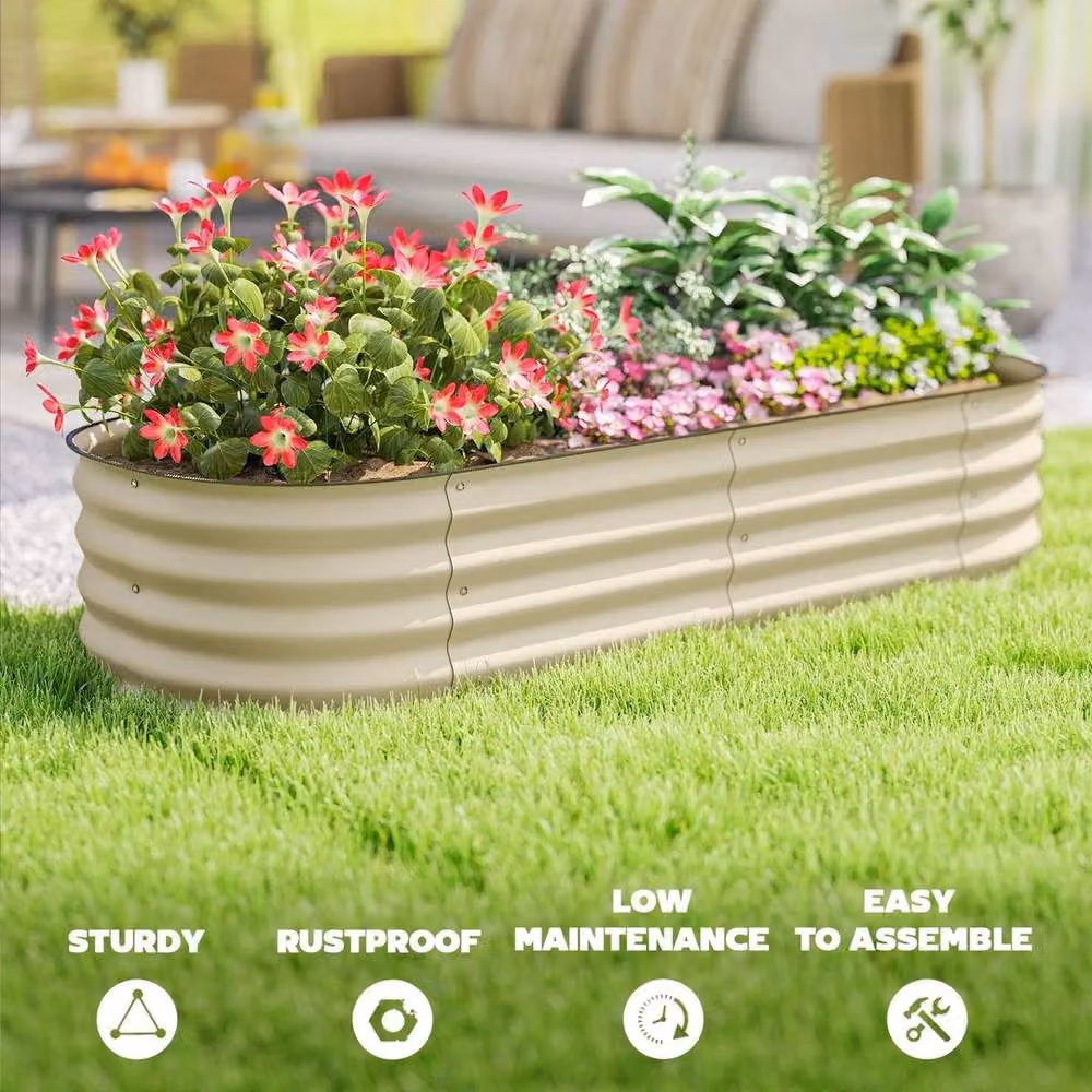 EONLION Raised Garden Bed with Safety Edging in Beige, W/D/H: 62 x 62 x 30 cm – 4