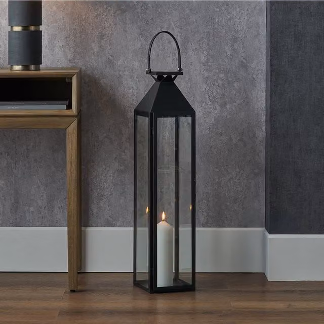 Pacific Lifestyle Tall Stainless Steel and Glass Lantern in Black, Height: 81 cm