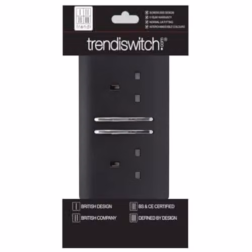 Trendi Switch 2 Gang Flush Wall Mounted Socket in Black – 3