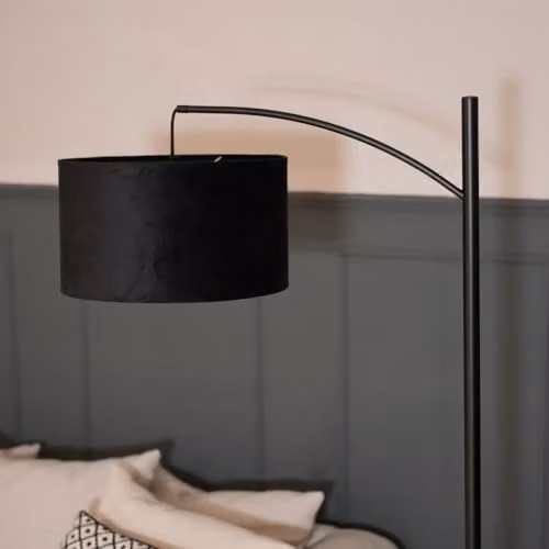 ValueLights Black Metal Curve Stem Floor Lamp with Black Fabric Cylinder Shade – 3