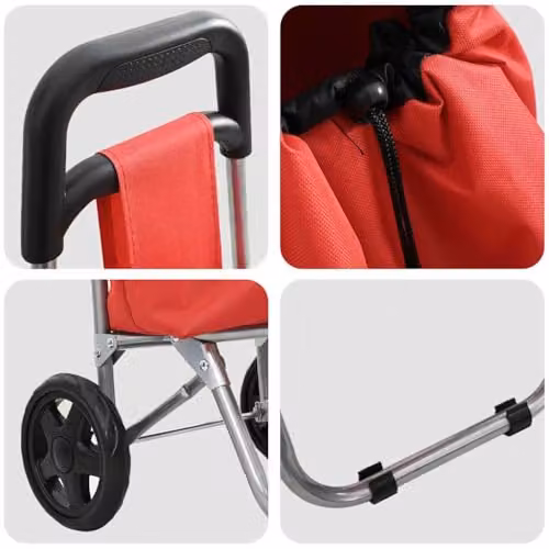 vidaXL Folding Shopping Trolley in Red with Oxford Fabric, W/D/H: 35 x 28 x 92 cm – 4