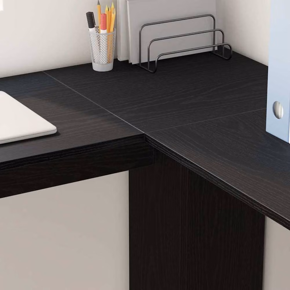 Berkfield Home Black Oak Corner Desk with Storage Shelf in Black – 4