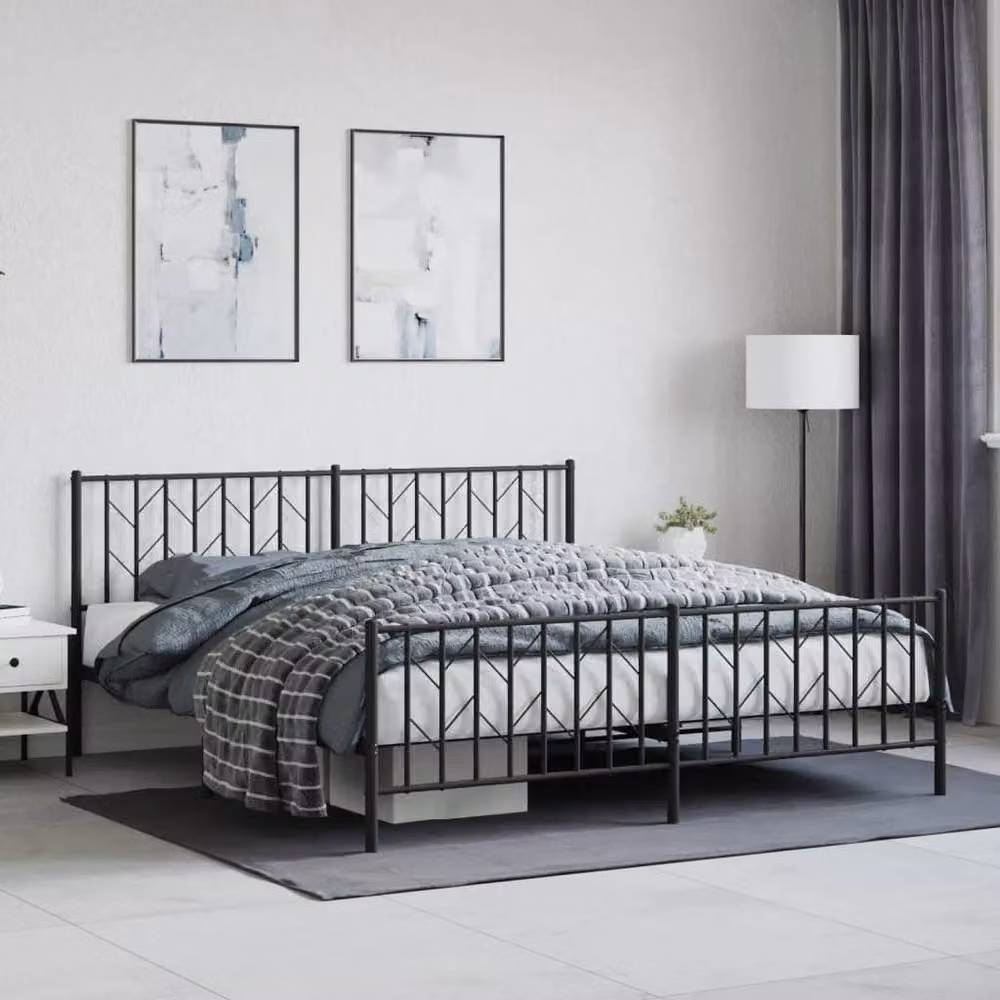 Berkfield Home Metal Bed Frame with Footboard, Black, W/D/H: 183 x 213 cm – 2